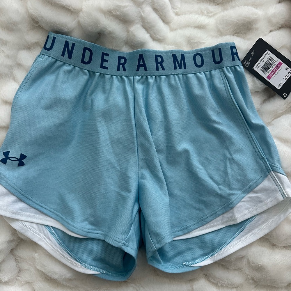 Under Armour Women's Light Blue Play it Up Twist Athletic Shorts NWT size xs